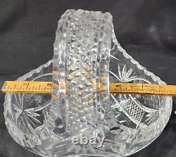 Vintage Bohemian Crystal Hand Cut Glass Oval Bridal Basket or Fruit Bowl AMAZING