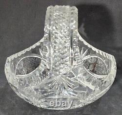 Vintage Bohemian Crystal Hand Cut Glass Oval Bridal Basket or Fruit Bowl AMAZING