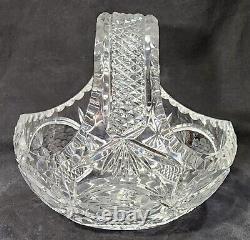 Vintage Bohemian Crystal Hand Cut Glass Oval Bridal Basket or Fruit Bowl AMAZING