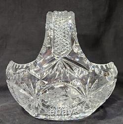 Vintage Bohemian Crystal Hand Cut Glass Oval Bridal Basket or Fruit Bowl AMAZING