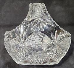 Vintage Bohemian Crystal Hand Cut Glass Oval Bridal Basket or Fruit Bowl AMAZING