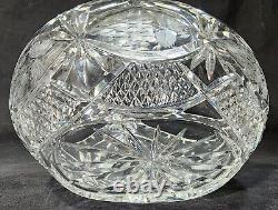 Vintage Bohemian Crystal Hand Cut Glass Oval Bridal Basket or Fruit Bowl AMAZING