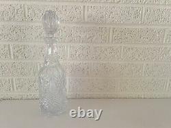 Vintage Bohemian Crystal Quilted Cut Glass Liquor Decanter with Stopper