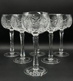Vintage Bohemian Cut Crystal Wine Or Water Goblet Set Of 6 Drinking Glasses 8in