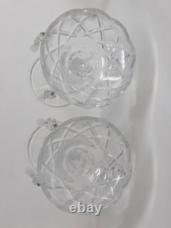 Vintage Bohemian Cut Glass Lead Crystal Candle Holders With Hanging Prism Accents