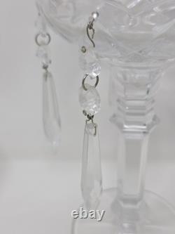 Vintage Bohemian Cut Glass Lead Crystal Candle Holders With Hanging Prism Accents