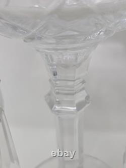 Vintage Bohemian Cut Glass Lead Crystal Candle Holders With Hanging Prism Accents