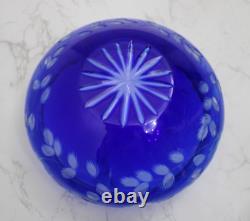 Vintage Bohemian Czech Cobalt Blue Cut Clear Crystal Glass Large Bowl 9 Floral