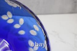 Vintage Bohemian Czech Cobalt Blue Cut Clear Crystal Glass Large Bowl 9 Floral