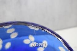 Vintage Bohemian Czech Cobalt Blue Cut Clear Crystal Glass Large Bowl 9 Floral