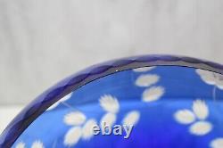 Vintage Bohemian Czech Cobalt Blue Cut Clear Crystal Glass Large Bowl 9 Floral