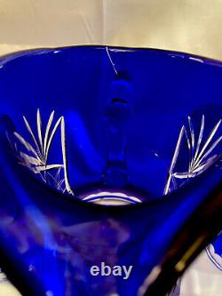 Vintage Bohemian Czech Cobalt Blue Flashed Cut to Clear Lead Crystal Pitcher Set