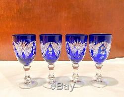 Vintage Bohemian Czech Crystal Cobalt Blue Cut to Clear Decanter Set. Mint