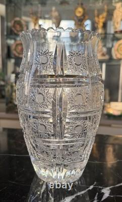 Vintage Bohemian/Czech Hand Cut Crystal Queen Lace Leaded Glass Vase