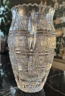 Vintage Bohemian/Czech Hand Cut Crystal Queen Lace Leaded Glass Vase