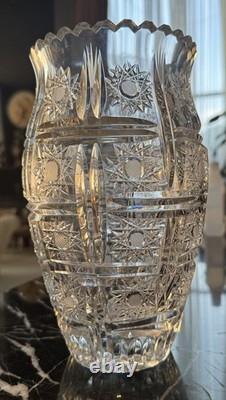 Vintage Bohemian/Czech Hand Cut Crystal Queen Lace Leaded Glass Vase