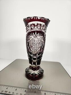 Vintage Bohemian Czech Intricate Cut to Clear Crystal Vase