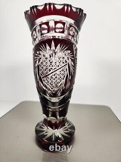 Vintage Bohemian Czech Intricate Cut to Clear Crystal Vase