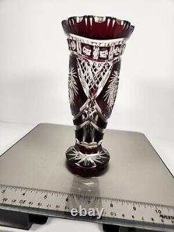 Vintage Bohemian Czech Intricate Cut to Clear Crystal Vase