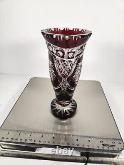 Vintage Bohemian Czech Intricate Cut to Clear Crystal Vase
