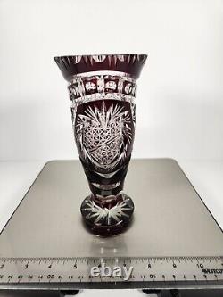 Vintage Bohemian Czech Intricate Cut to Clear Crystal Vase