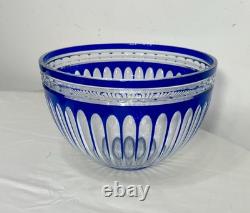 Vintage Bohemian Czech centerpiece cobalt blue cut to clear glass crystal bowl