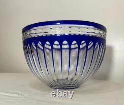 Vintage Bohemian Czech centerpiece cobalt blue cut to clear glass crystal bowl