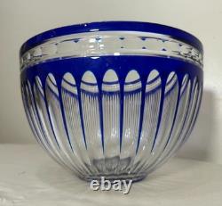 Vintage Bohemian Czech centerpiece cobalt blue cut to clear glass crystal bowl