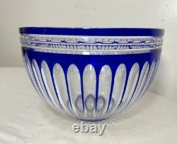 Vintage Bohemian Czech centerpiece cobalt blue cut to clear glass crystal bowl