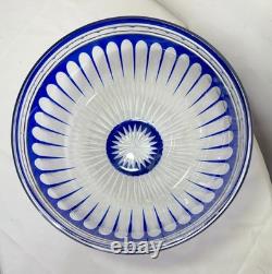 Vintage Bohemian Czech centerpiece cobalt blue cut to clear glass crystal bowl