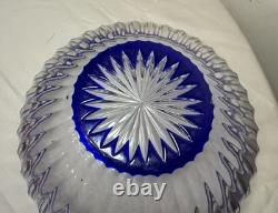 Vintage Bohemian Czech centerpiece cobalt blue cut to clear glass crystal bowl