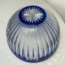 Vintage Bohemian Czech centerpiece cobalt blue cut to clear glass crystal bowl