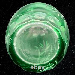 Vintage Bohemian Emerald Green Cut to Clear Crystal Tall Decanter 15T 3.25W