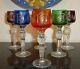 Vintage Bohemian Hortensia Crystal Cut Colored Cordial Glasses 5 3/8 H