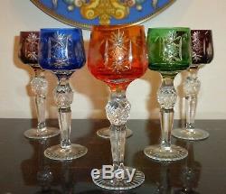 Vintage Bohemian Hortensia Crystal Cut Colored Cordial Glasses 5 3/8 H