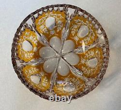 Vintage Bohemian Lead Crystal Amber Cut to Clear Glass 8 Crystal Glass Bowl