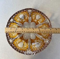 Vintage Bohemian Lead Crystal Amber Cut to Clear Glass 8 Crystal Glass Bowl