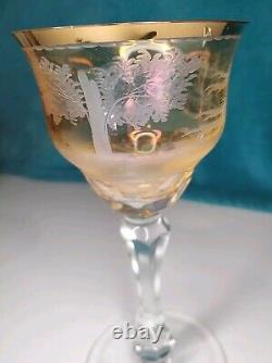 Vintage Bohemian Moser Cut Crystal Wildlife Glasses Set Of 3 RARE Gilt