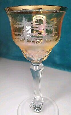Vintage Bohemian Moser Cut Crystal Wildlife Glasses Set Of 3 RARE Gilt