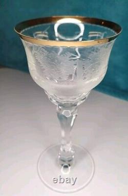 Vintage Bohemian Moser Cut Crystal Wildlife Glasses Set Of 3 RARE Gilt