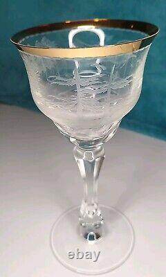 Vintage Bohemian Moser Cut Crystal Wildlife Glasses Set Of 3 RARE Gilt