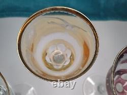 Vintage Bohemian Moser Cut Crystal Wildlife Glasses Set Of 3 RARE Gilt