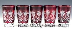 Vintage Bohemian RUBY RED CUT TO CLEAR Crystal 5.5 HIGHBALL TUMBLERS Set of 5
