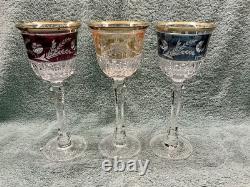Vintage Bohemian Style Cut Crystal Wine Glasses withGold Gilt Rims- Czech Set of 3