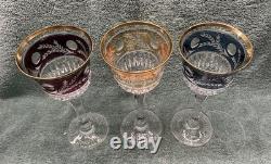 Vintage Bohemian Style Cut Crystal Wine Glasses withGold Gilt Rims- Czech Set of 3