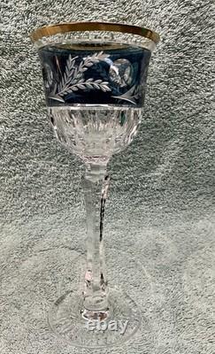 Vintage Bohemian Style Cut Crystal Wine Glasses withGold Gilt Rims- Czech Set of 3
