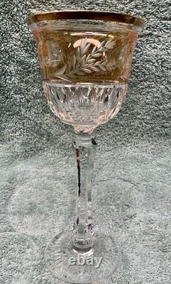 Vintage Bohemian Style Cut Crystal Wine Glasses withGold Gilt Rims- Czech Set of 3