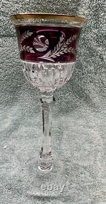 Vintage Bohemian Style Cut Crystal Wine Glasses withGold Gilt Rims- Czech Set of 3