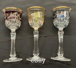 Vintage Bohemian Style Cut Crystal Wine Glasses withGold Gilt Rims- Czech Set of 3