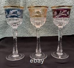 Vintage Bohemian Style Cut Crystal Wine Glasses withGold Gilt Rims- Czech Set of 3